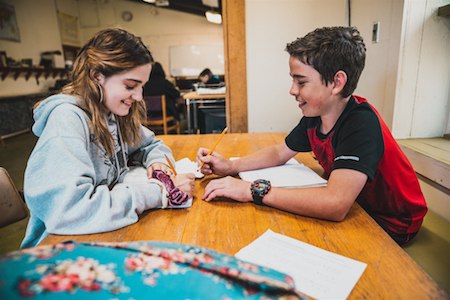 middle schoolers interviewing each other